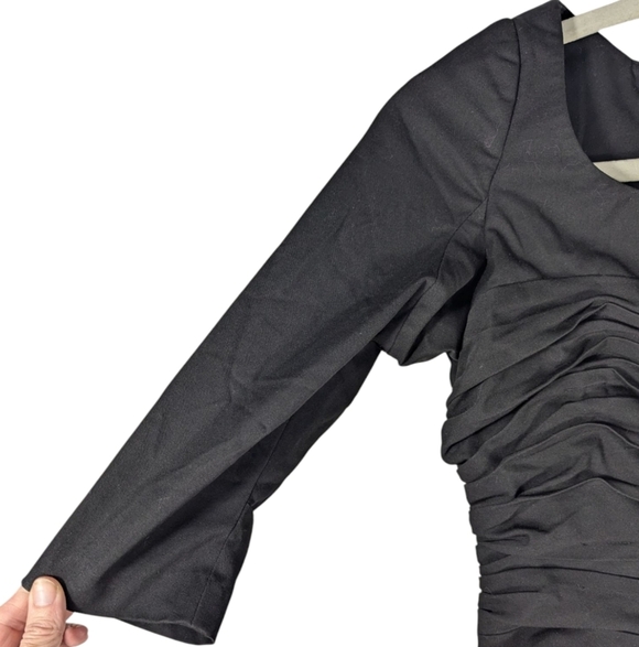 Byron Lars Beauty Mark Black Ruched Bodycon Midi Dress Size 2 Cocktail Party - Picture 9 of 15